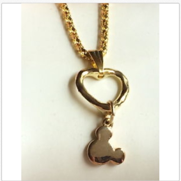 Disney Jewelry - Mickey Mouse Ears Necklace Heart Gold 23" PlusSize